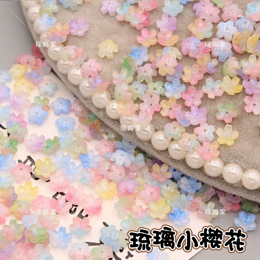 琉璃立体小樱花发饰发簪琉璃配件diy手工琉璃樱花