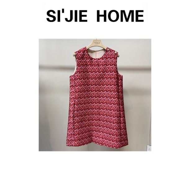 【四姐家】肩膀两颗金扣砍袖连衣裙