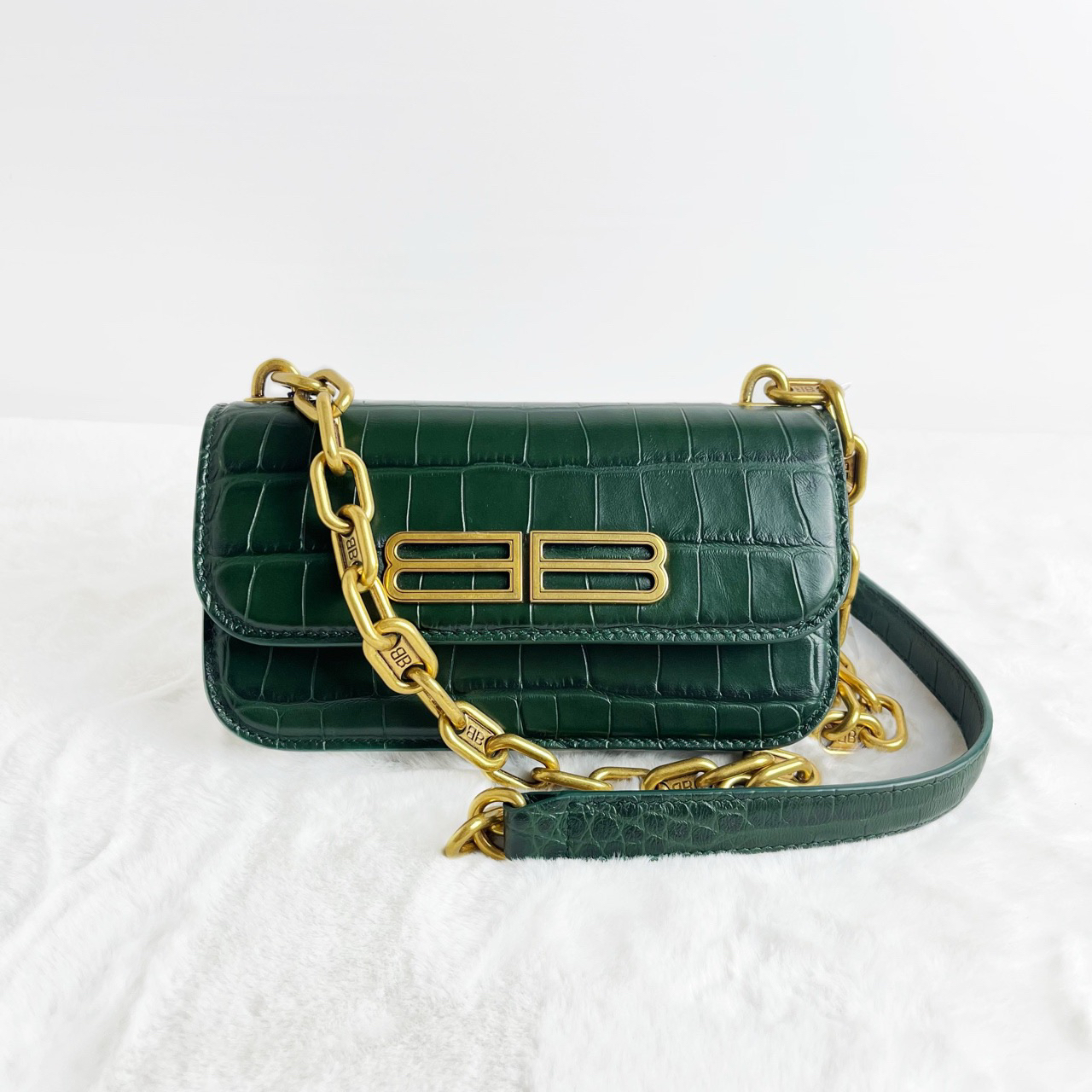 99新 Balenciaga/巴黎世家 BB Gossip WOC 绿色 金扣/9315