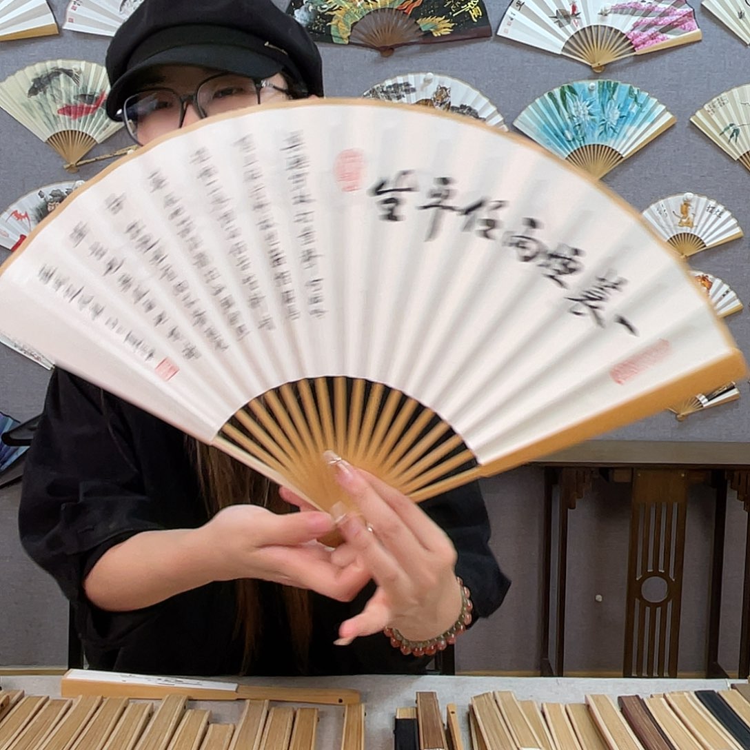 国画95寸玉竹-纯手绘-文玩扇骨（默认粘好）定风波