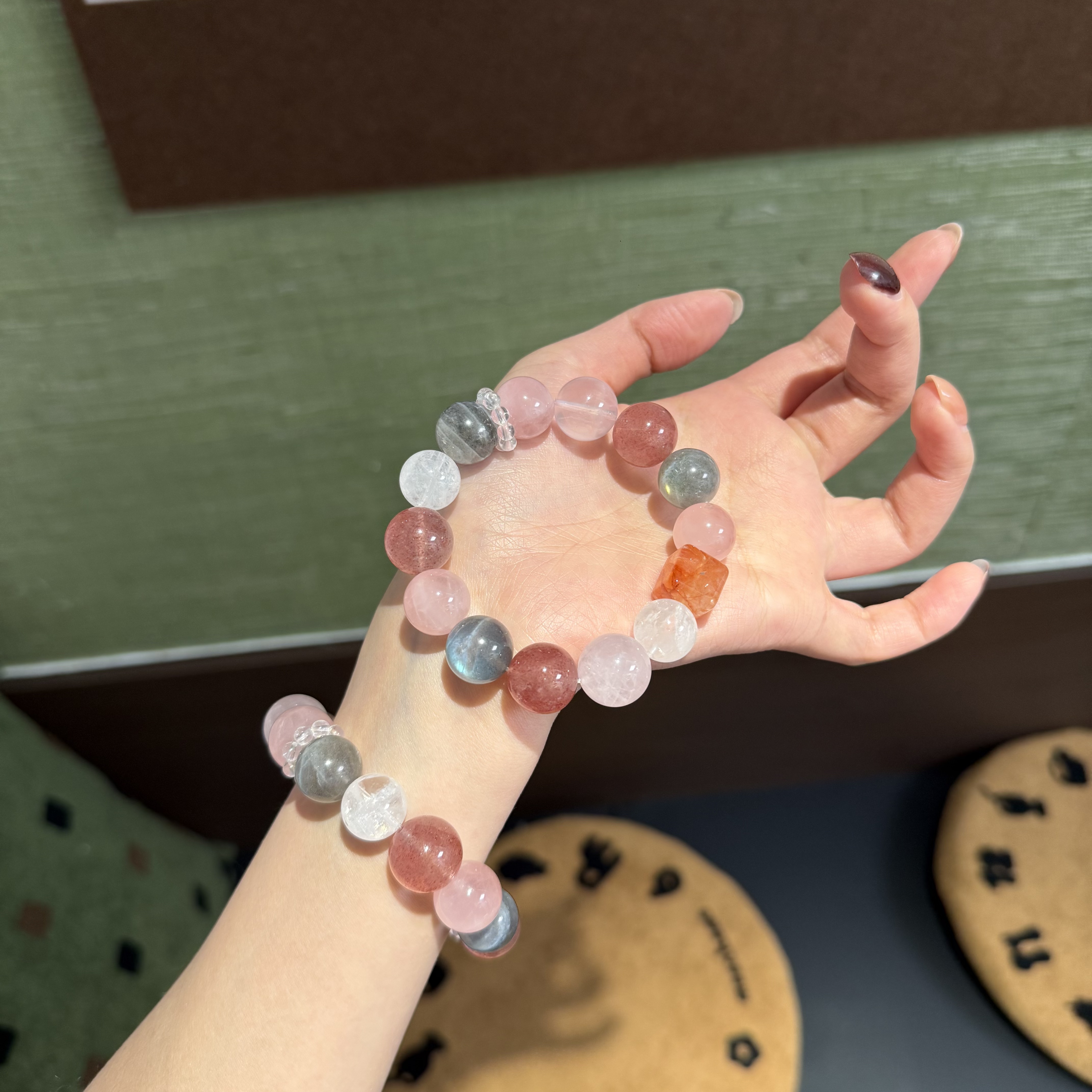 K*淡彩软糖*天然灰月光粉晶多宝手串 多样性发其一