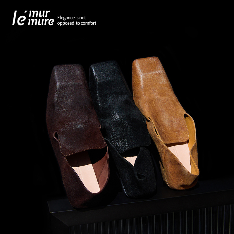 Le' Murmure「托斯卡纳」几何斜切松弛感 时髦水洗 粗跟便士单鞋zb