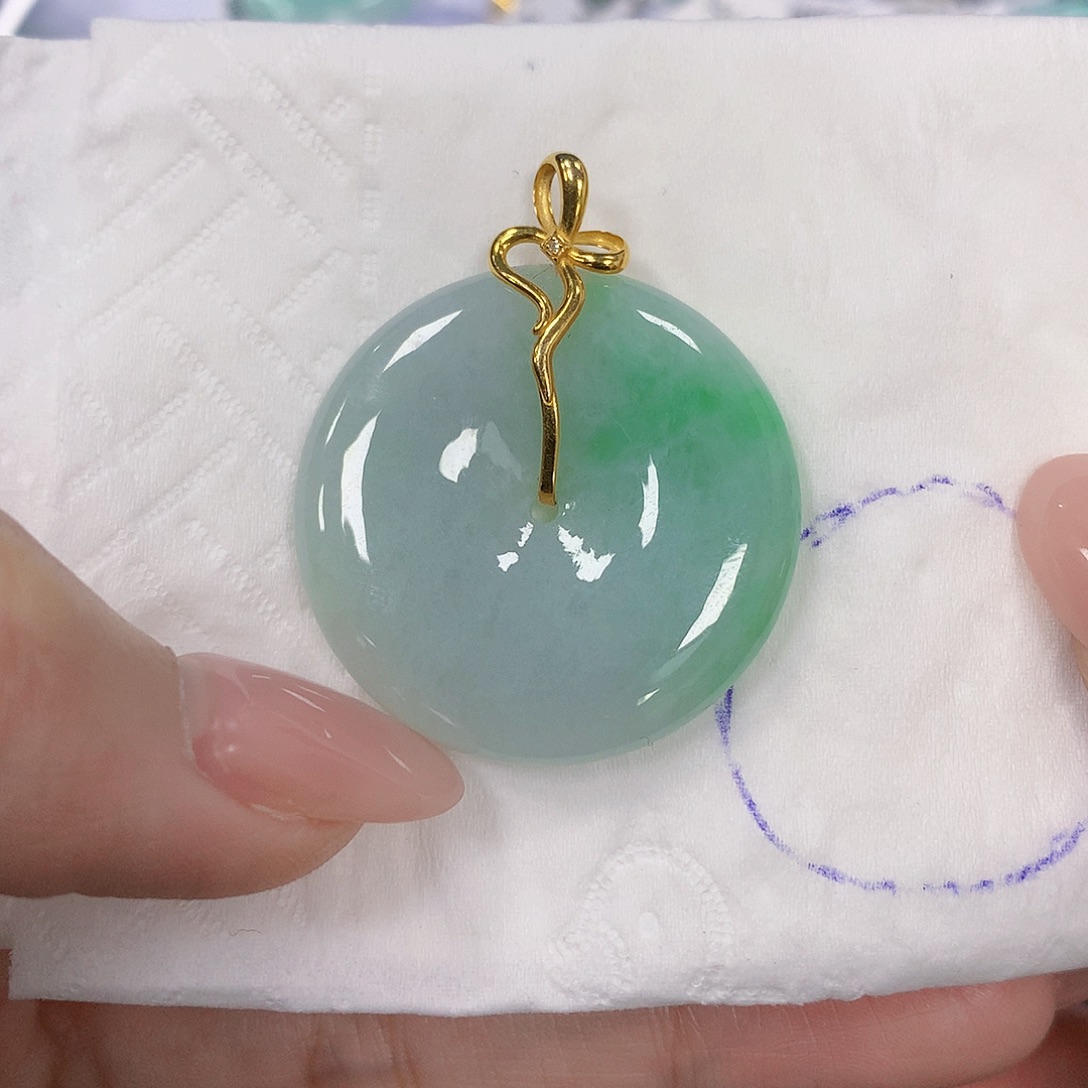 翡翠18K金镶嵌颈饰天然翡翠a货 百元以上9米证书费自理