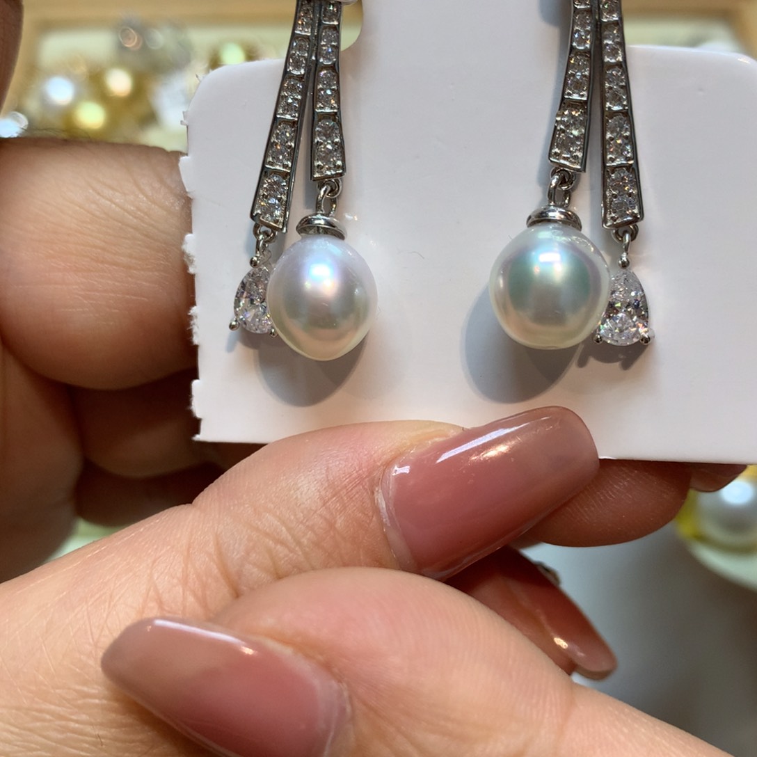 海水珍珠耳饰银S925镶嵌