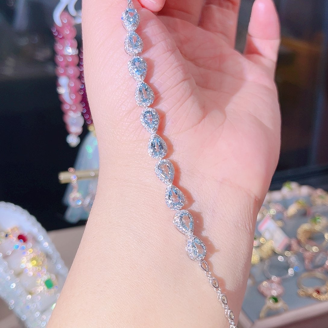 海蓝宝石手链银S925镶嵌