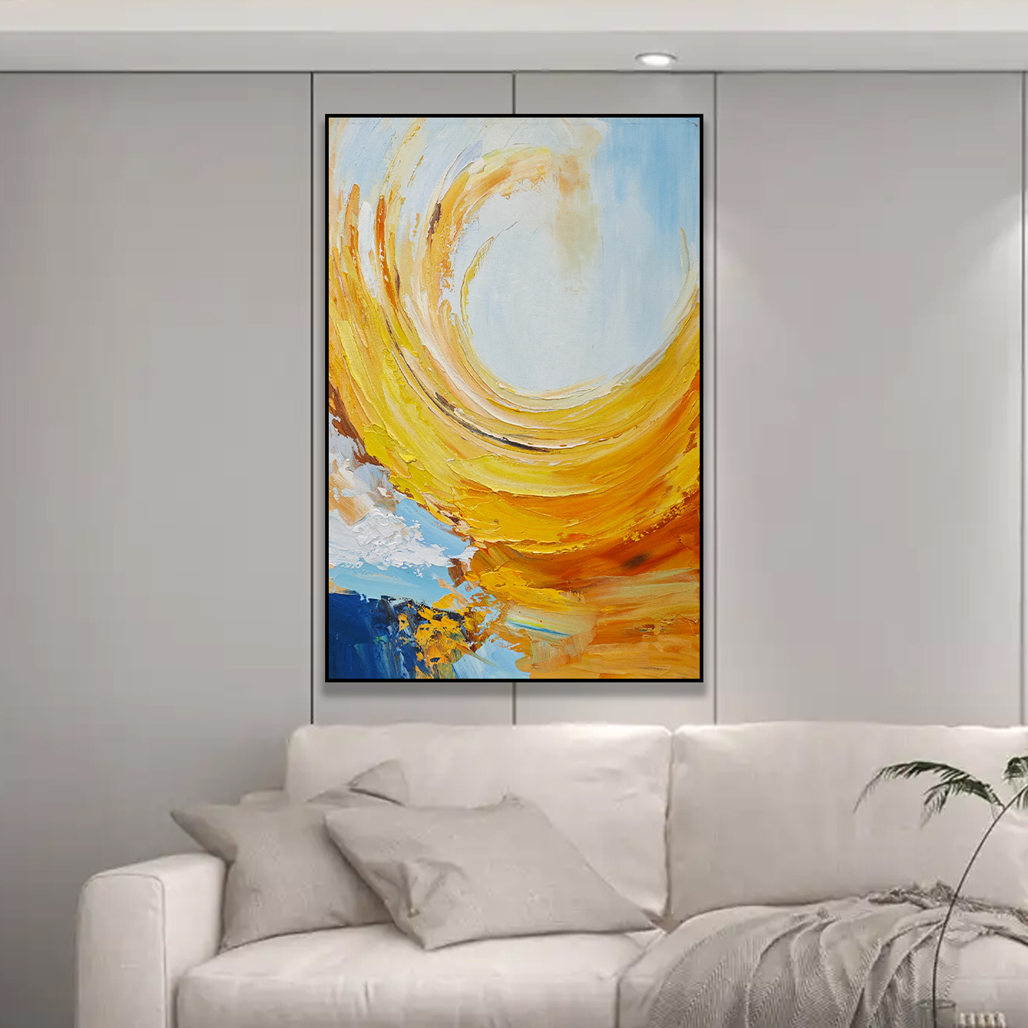 风声水起黄色抽象简约奶油客厅沙发餐厅房间入户玄关手装饰画挂画