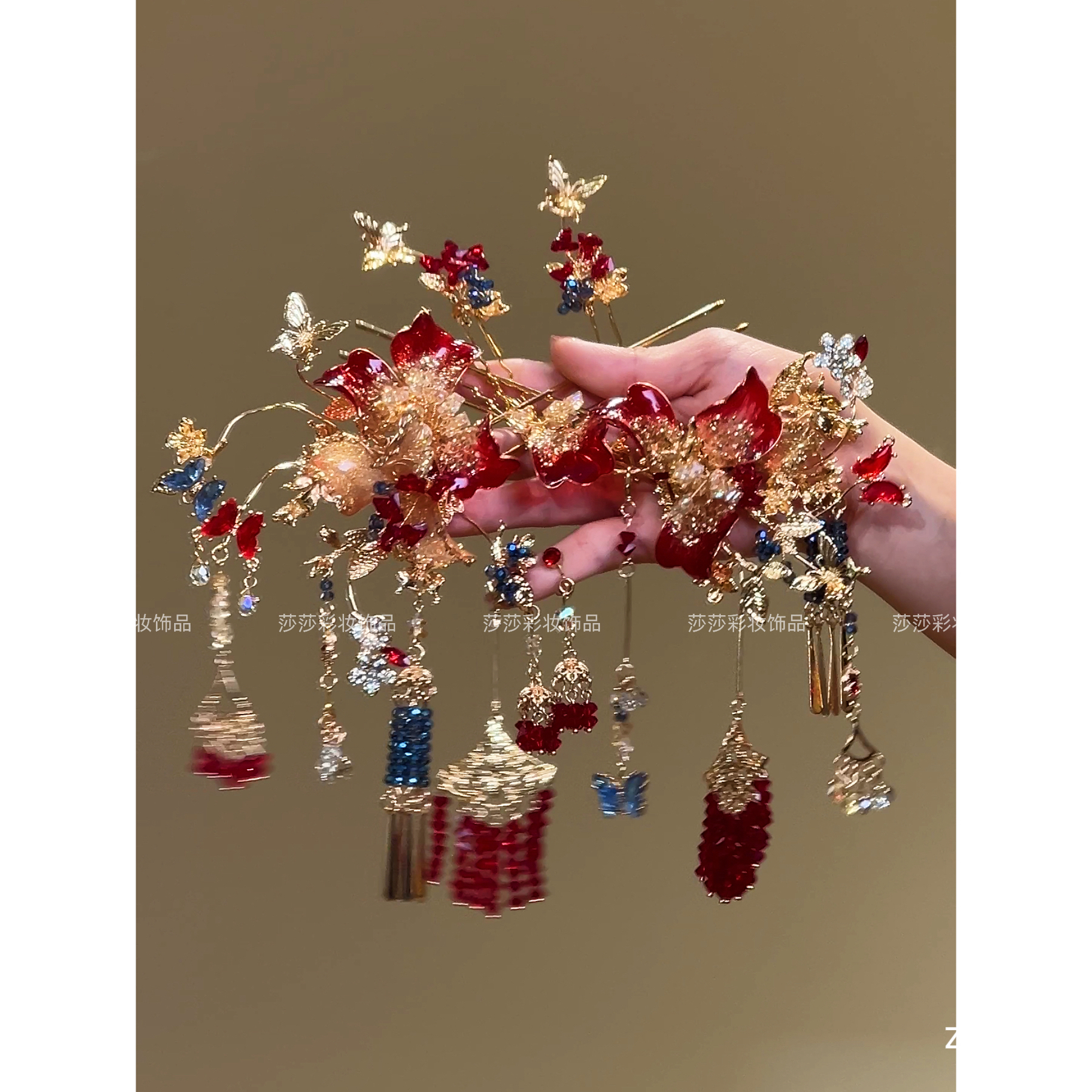 z8531红金色中式秀禾头饰气质大气新娘结婚复古流苏龙凤发饰