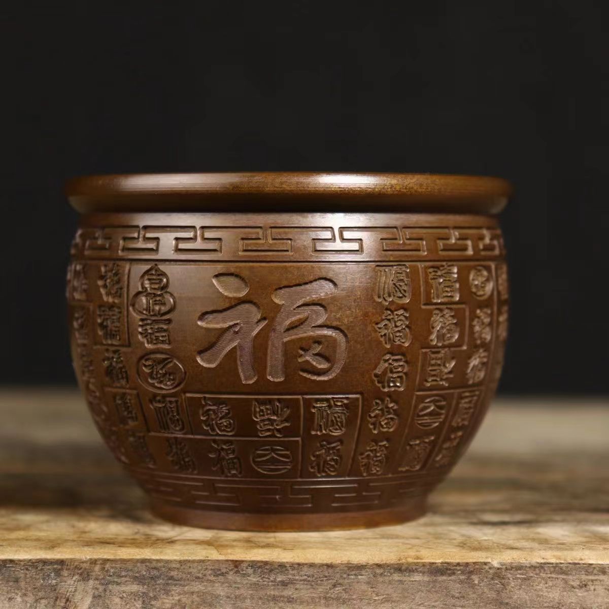 仿古铜百福缸口径9公分