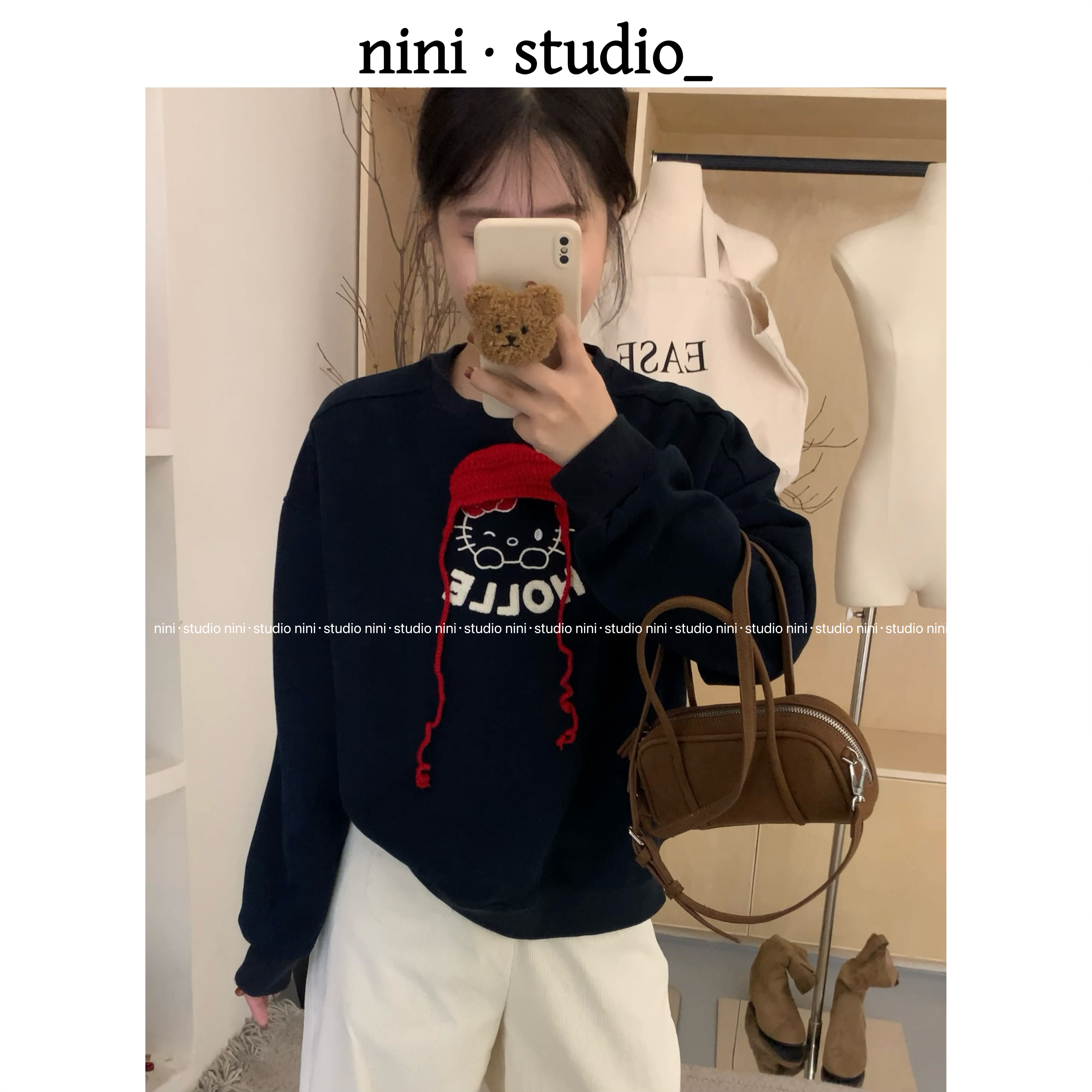 nini·kt头刺绣重工立体帽韩系ins风秋冬卫衣
