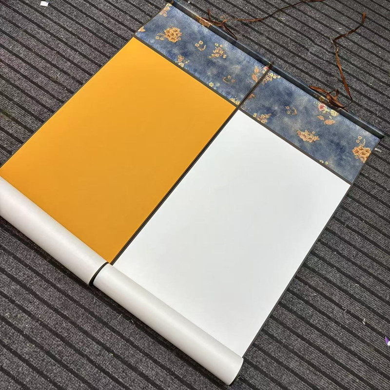 水墨景甄选[32*110厘米苏绣]绢纹蜡染半生半熟书法空白卷轴