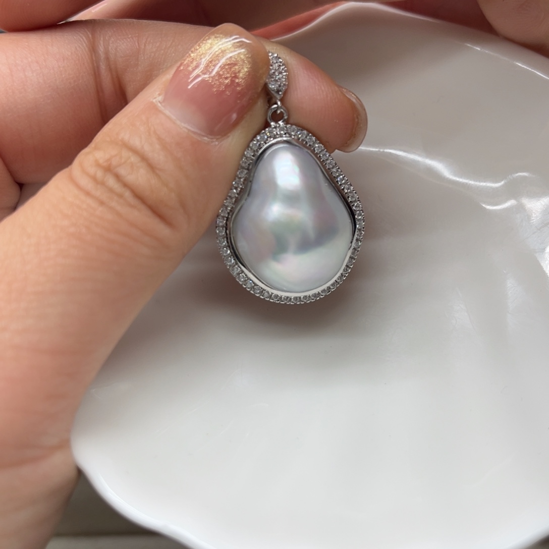 吊坠(不含链)银S925镶嵌海水珍珠