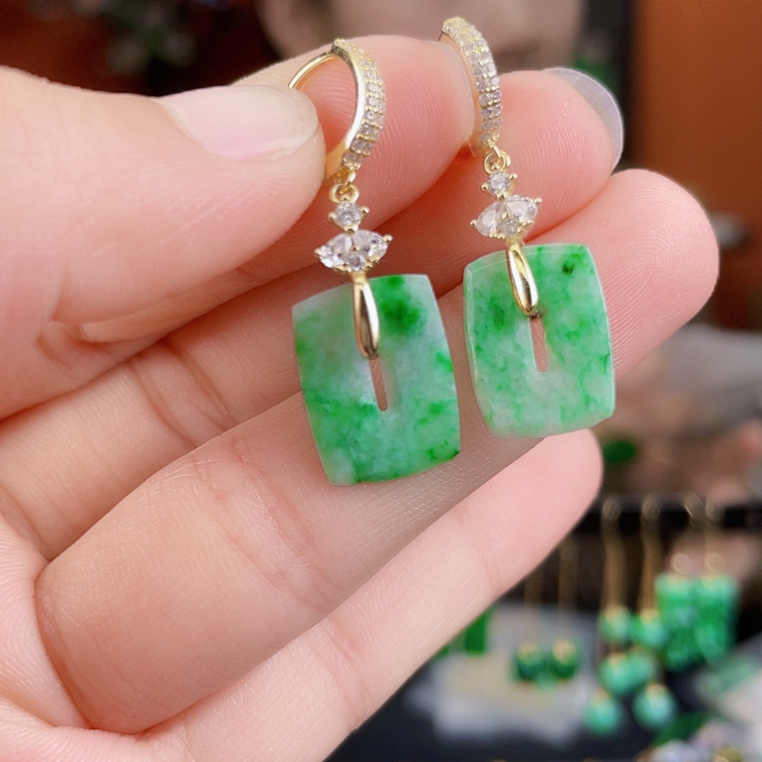 翡翠银S925镶嵌耳饰