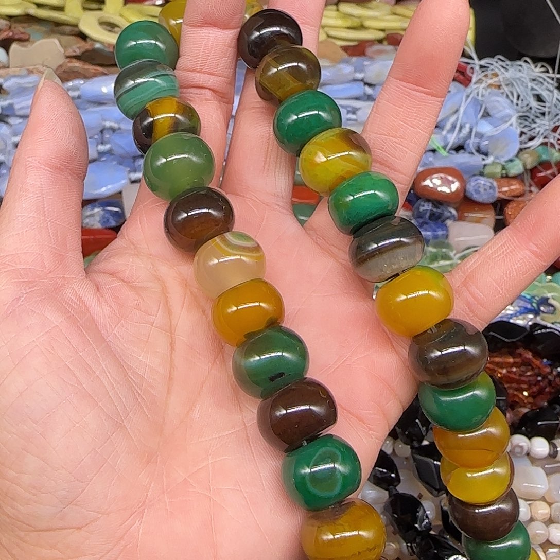 玛瑙/玉髓合金珠宝半成品黄绿玛瑙算盘一条15mm