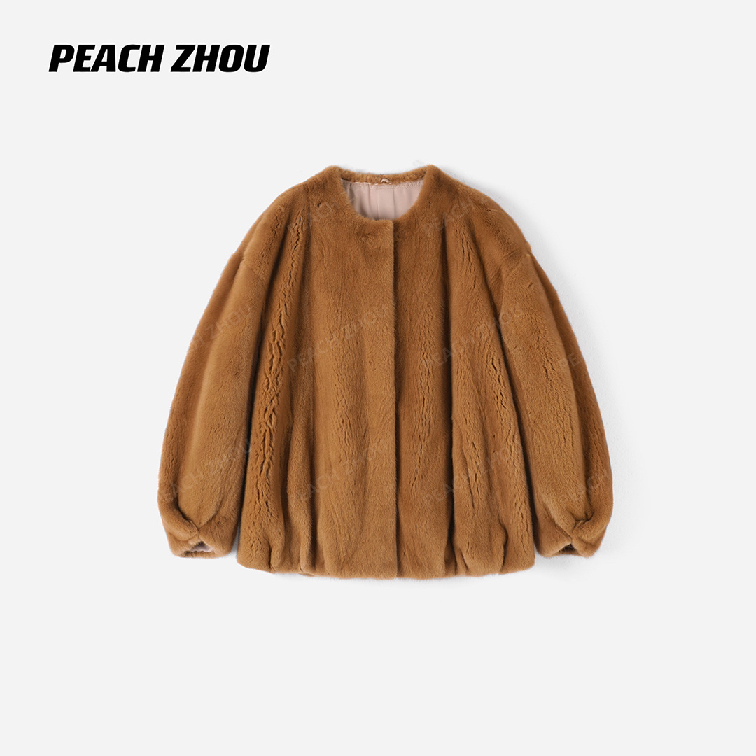PEACHZHOU 丹麦进口天鹅绒短二廓形水貂高奢感松弛皮草外套