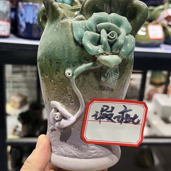 瓷片捏花花盆多肉福利