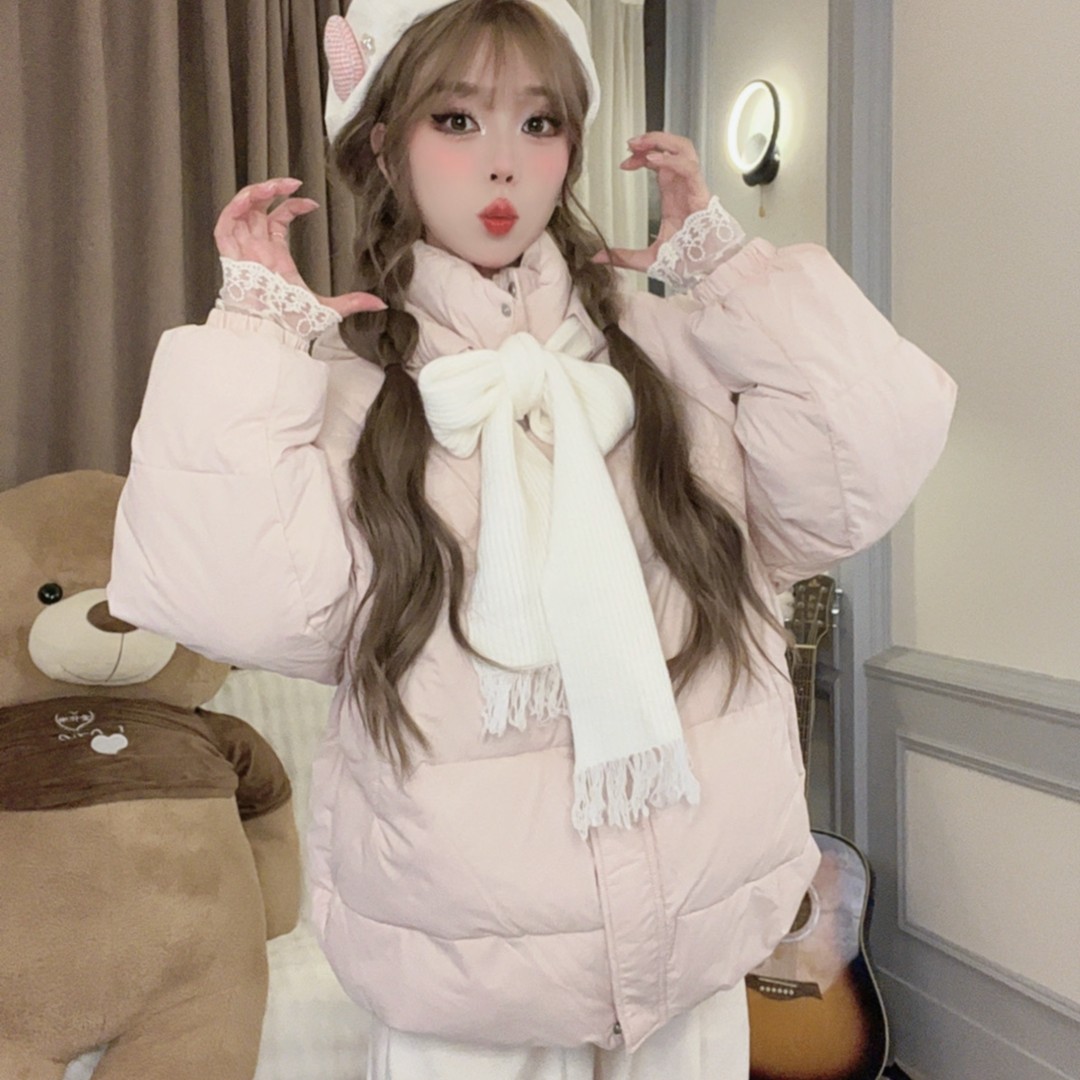 棉服2025学生可爱风外套新款冬季棉衣宽松面包加厚粉色小个子棉袄