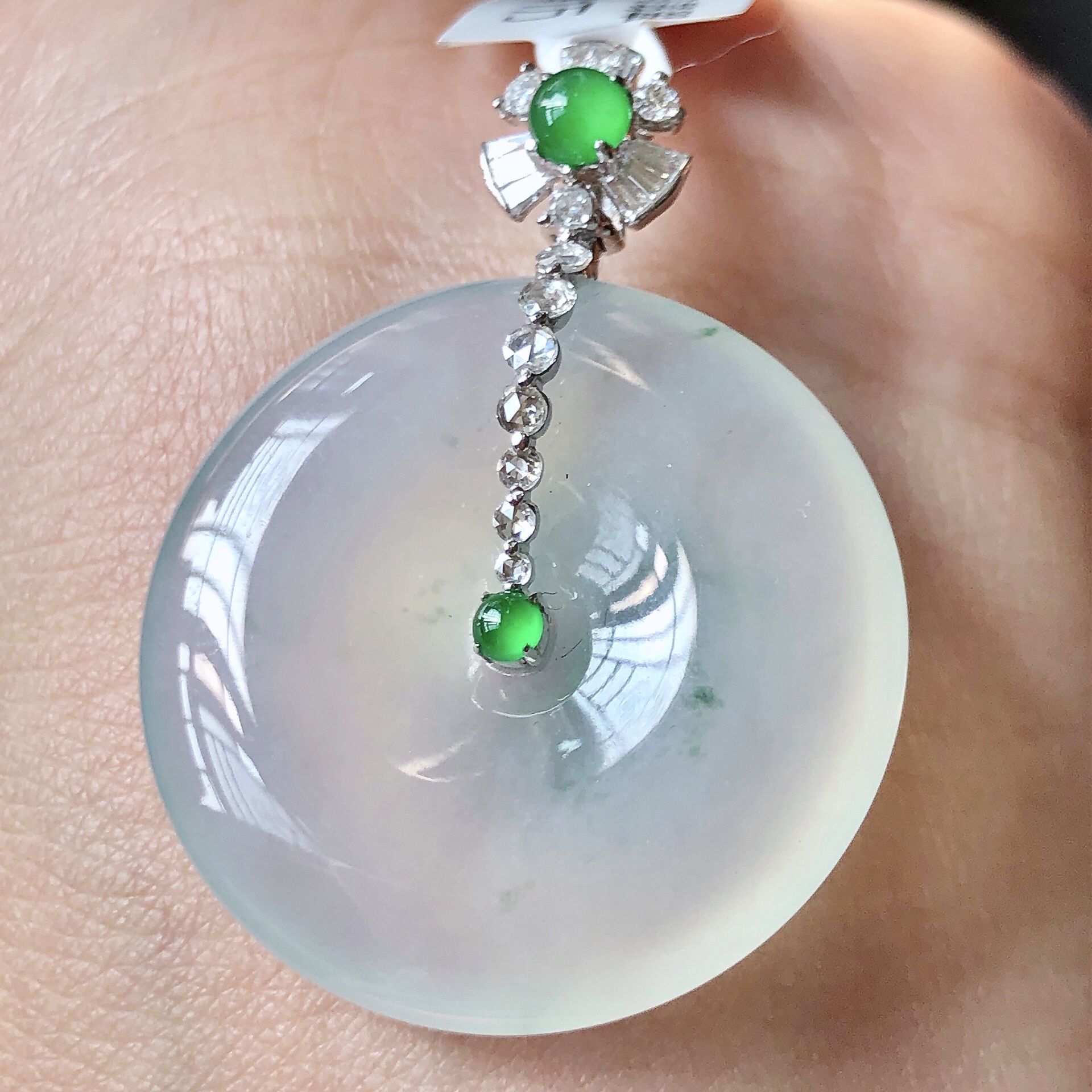 天然A货缅甸翡翠18k金镶老坑冰种飘花平安扣吊坠尺寸33.4/26/5.6