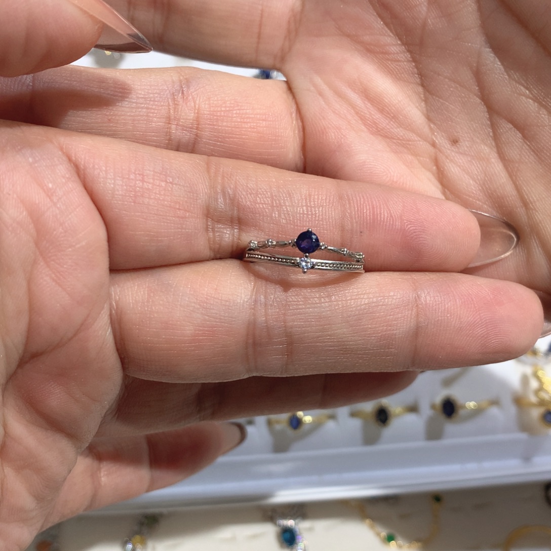 戒指蓝宝石银S925镶嵌