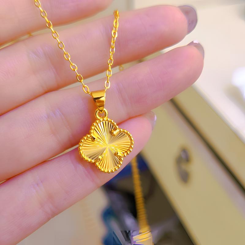 铜合金项链 新（拍一发二送五花四叶草手链）镀K金镭射奢四叶草项链