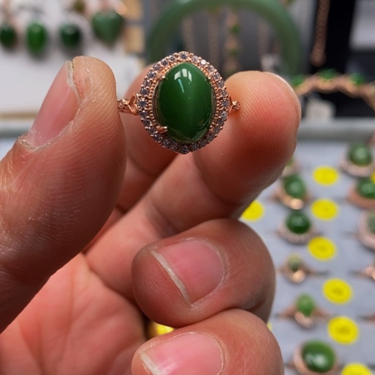 和田玉（碧玉）戒指银S925镶嵌