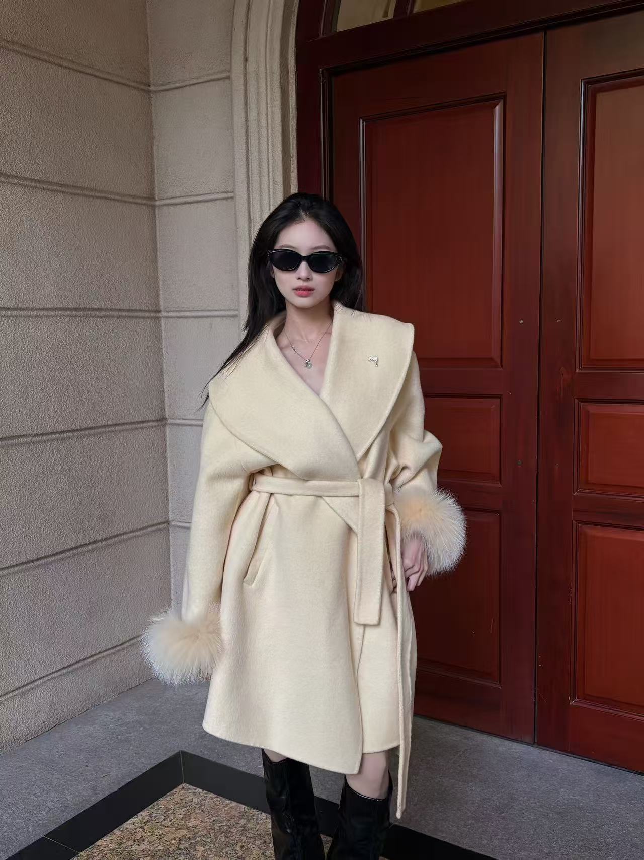 【千金雪狐】双面山羊绒狐狸毛气质短款羊毛大衣  N8071 