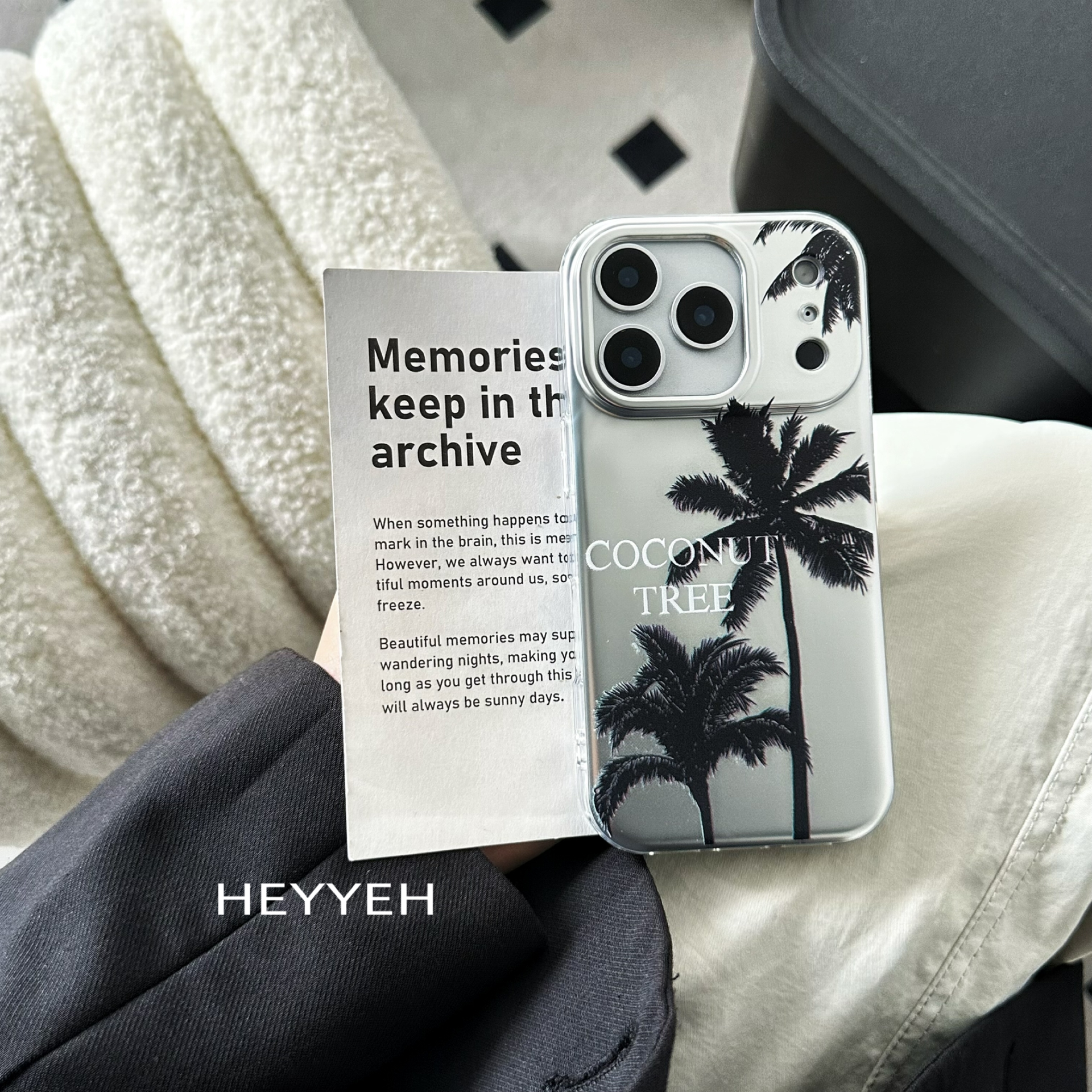 电镀银椰树小众高级感适用iPhone17pro max苹果16手机壳15防摔14