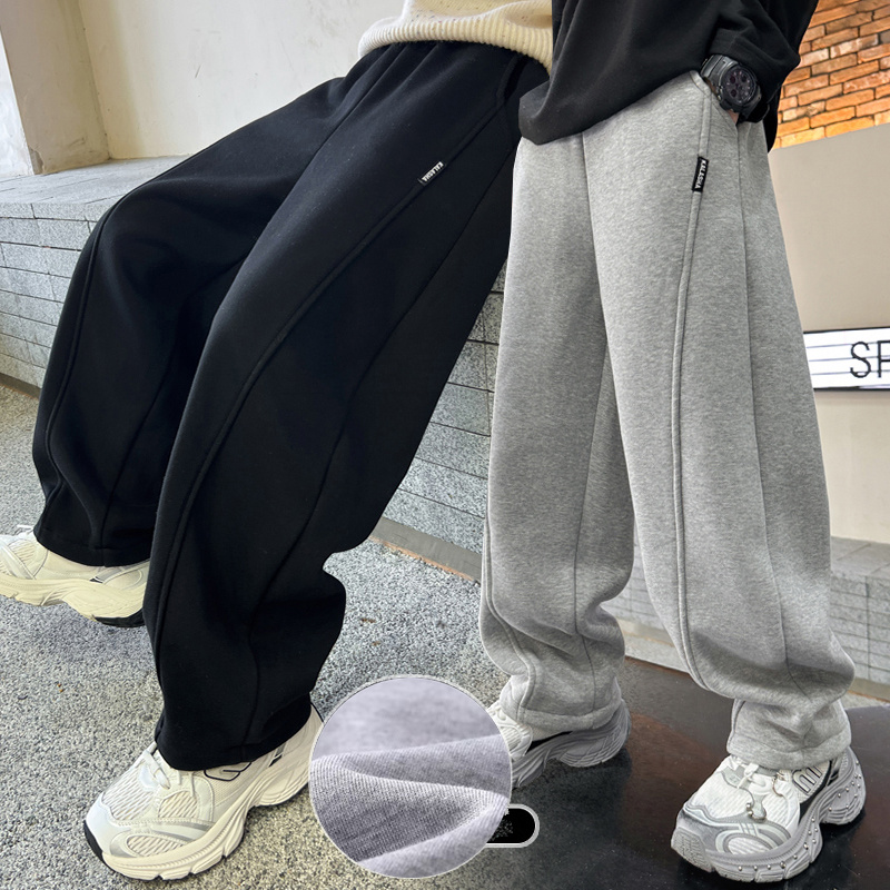 C077男大童弯刀裤秋冬加绒加厚卫裤青少年宽松初中生裤子高中生潮