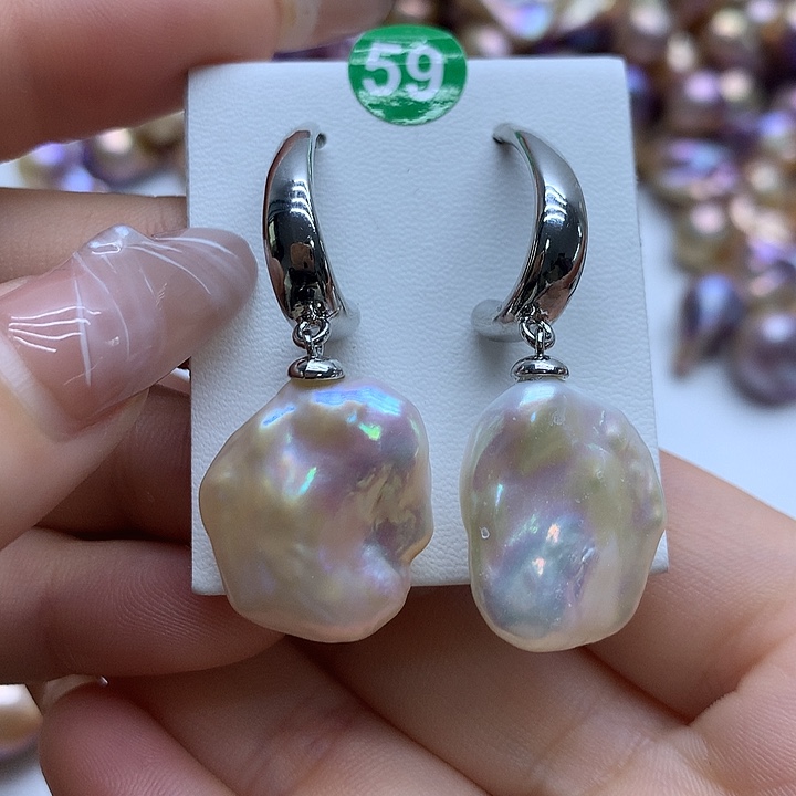 银S925镶嵌淡水珍珠耳饰