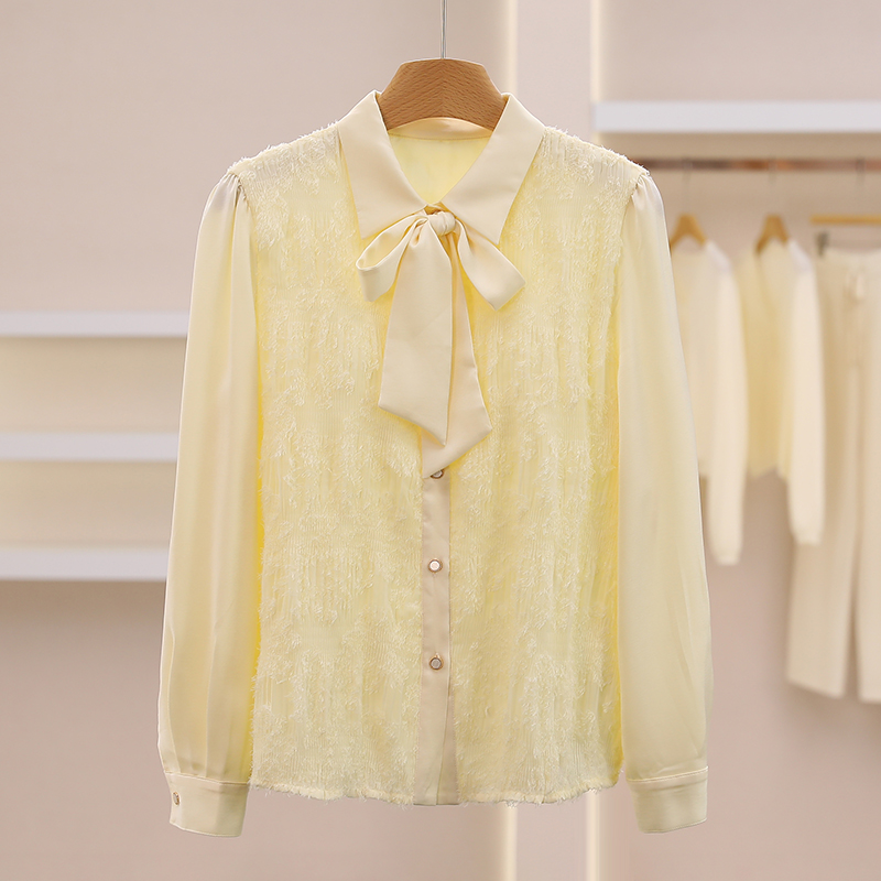 江江上身款【麦】淑女系带毛边百搭叠穿衬衫衬衣#SMY58S009