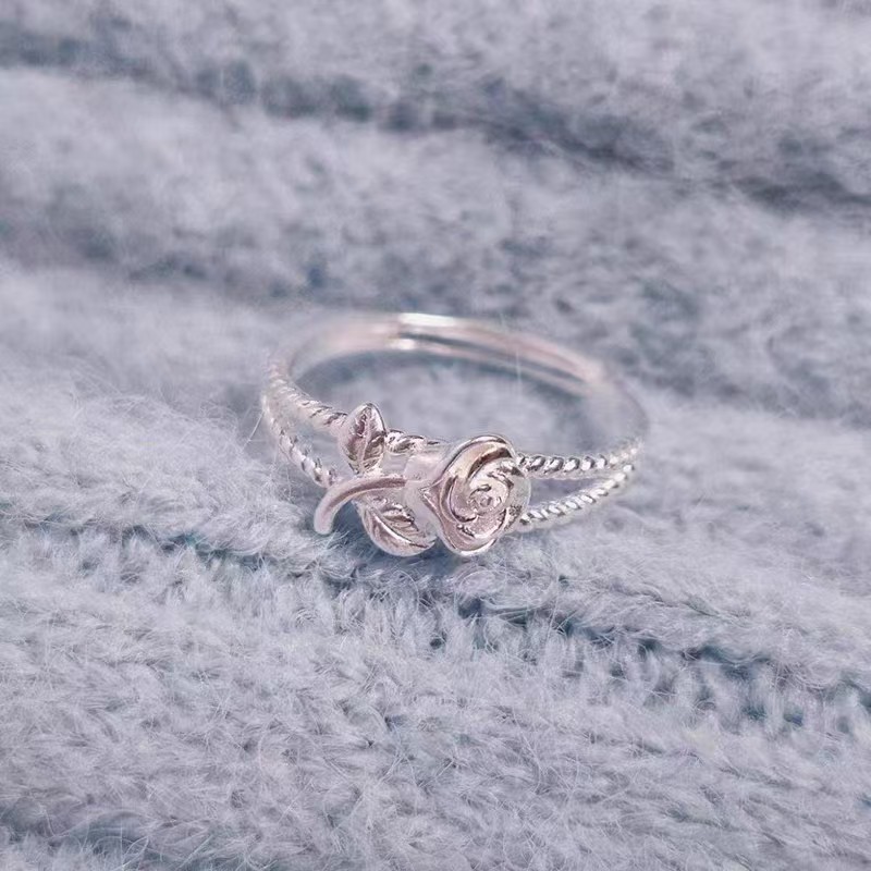 足银戒指 上渔银饰  足银【双层玫瑰花戒指】活口可调节