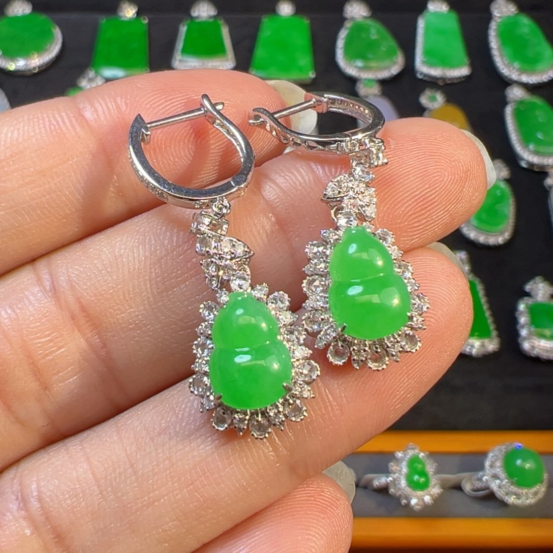 翡翠耳饰18K金镶嵌收货48小时鉴赏期