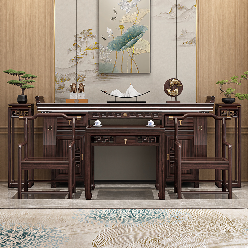 紫金檀木实木供桌新中式太师椅中堂六件套农村条案香案八仙桌实木