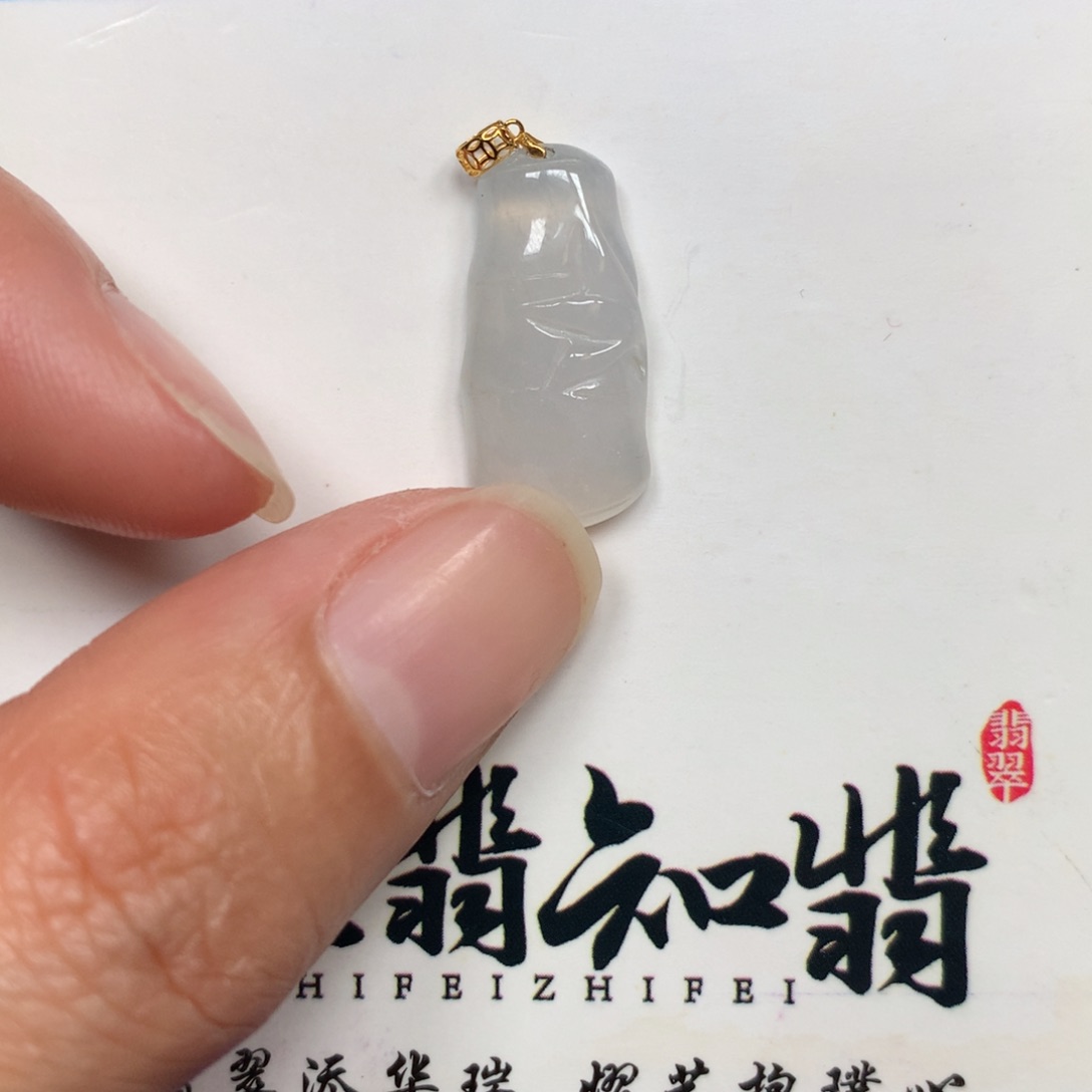 翡翠颈饰18K金镶嵌竹节