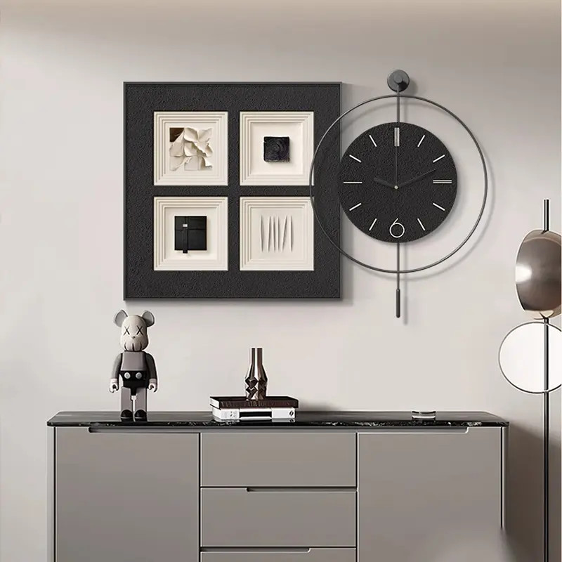 现代简约餐厅装饰画高级感抽象客厅钟表挂画轻奢餐桌墙面壁画时钟