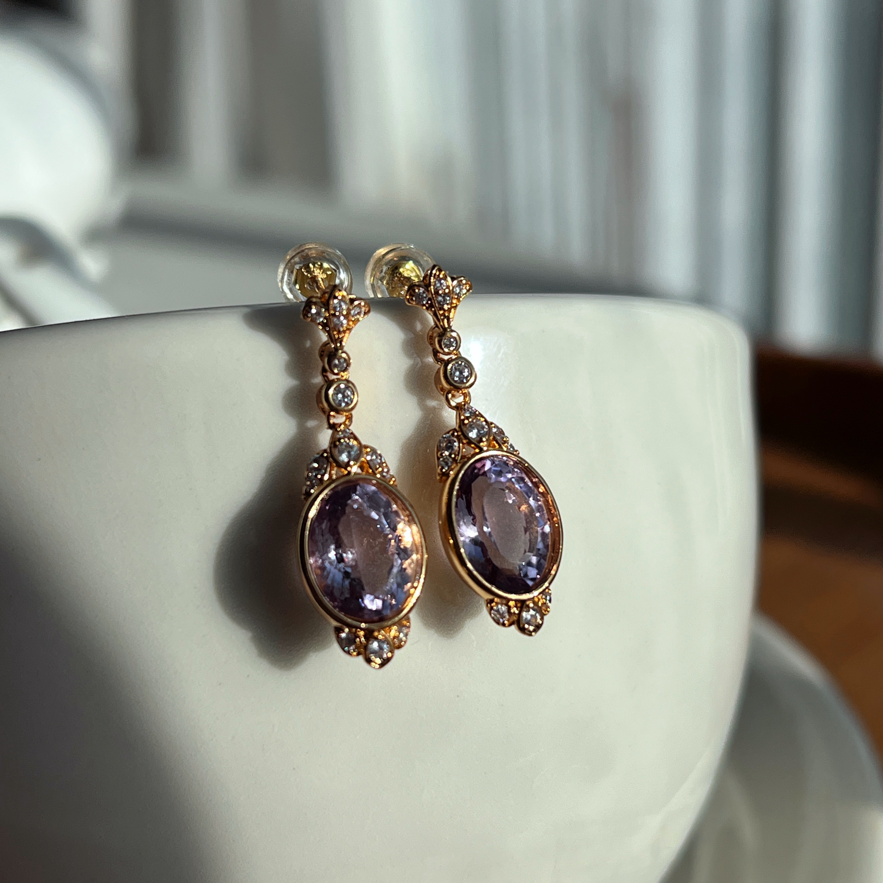 925银耳饰 法式轻奢莫奈鸢尾花紫色耳环耳坠百搭气质精致高贵