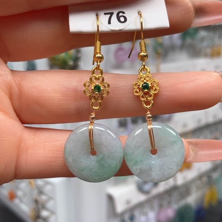 【闪购商品】翡翠耳饰银S925镀金镶嵌