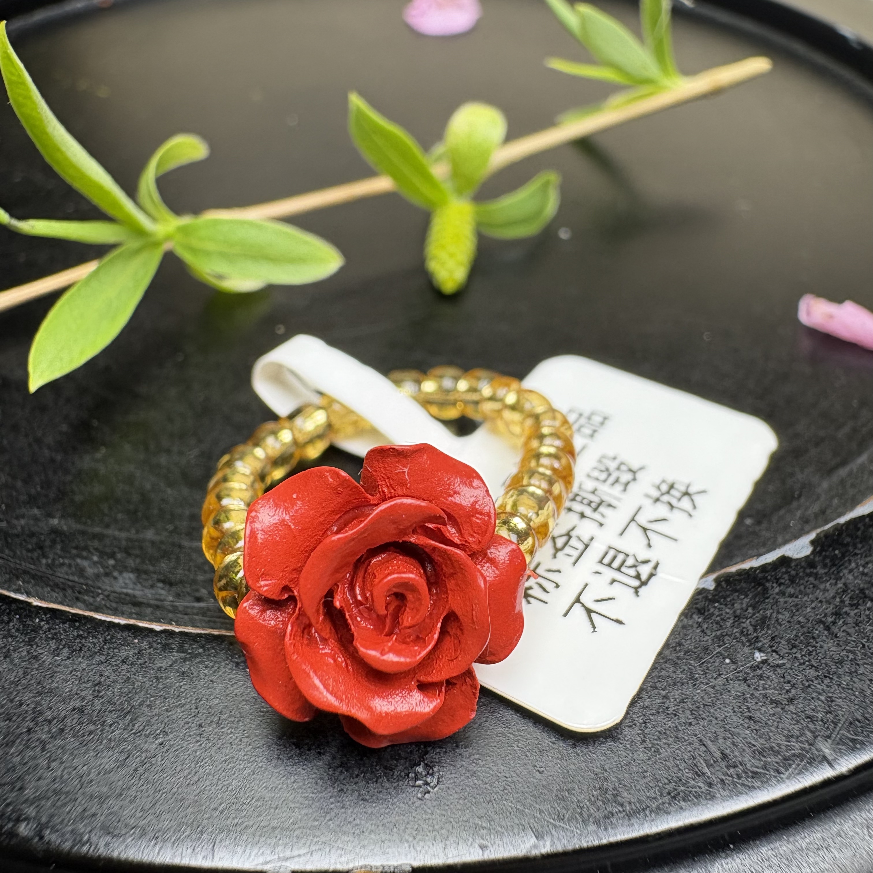 含辰砂工艺品【老张朱砂阁】朱砂水飞砂原矿高含量玫瑰花戒指SJ21