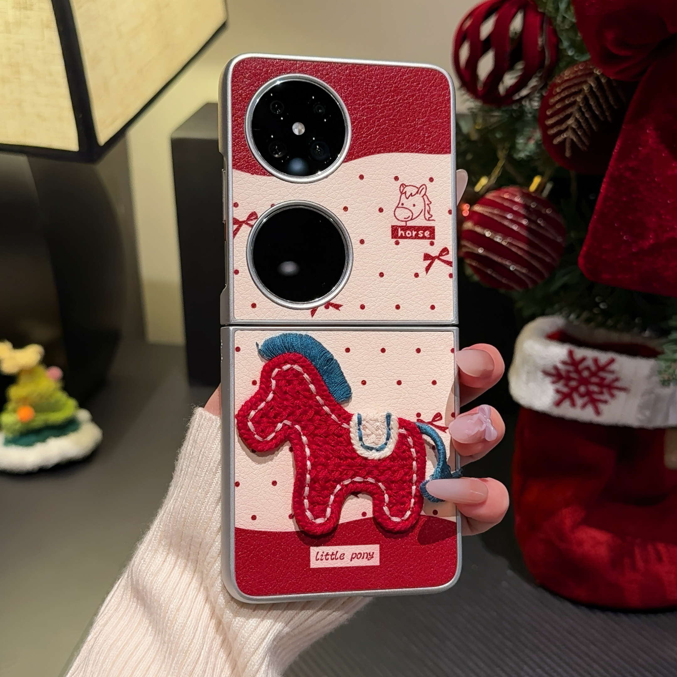 新年刺绣小马羊皮适用华为pocket2手机壳FINDN3FLIP折叠屏pockets