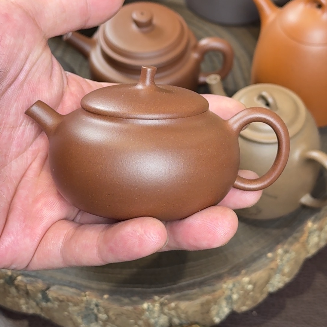 紫砂茶壶羊角山紫泥茄段