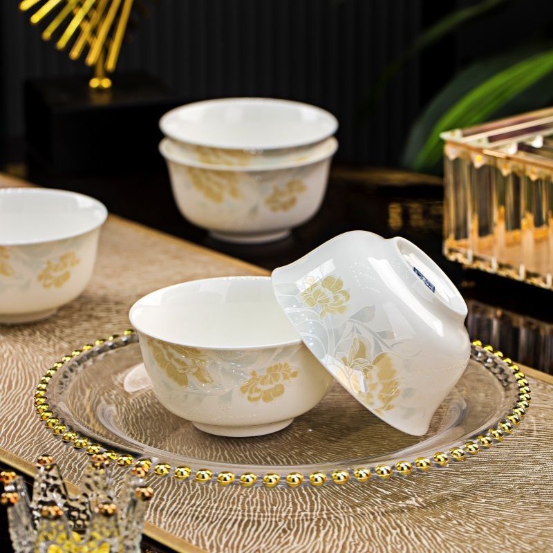 【10只装】清雅名苑5英寸新骨瓷高脚碗高温釉下彩陶瓷餐具