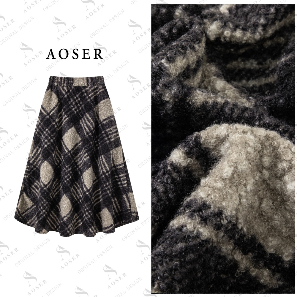 AOSER复古港风高腰黑白格子时尚百搭女装半身长裙910
