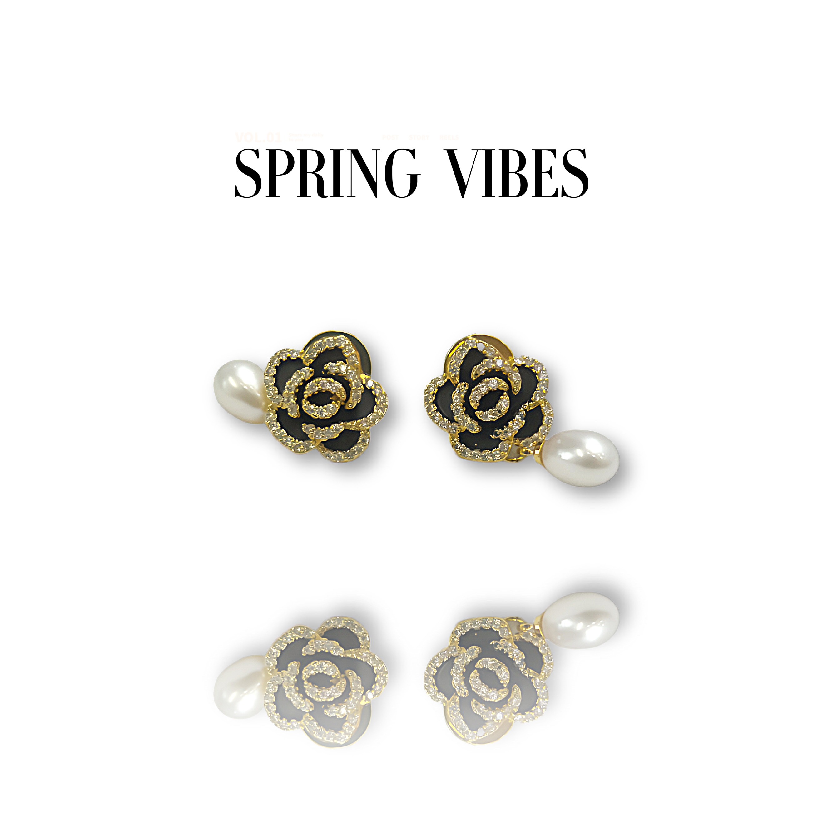 天然淡水珍珠耳饰- DSN设计师款黑色流苏山茶花耳环（1024）