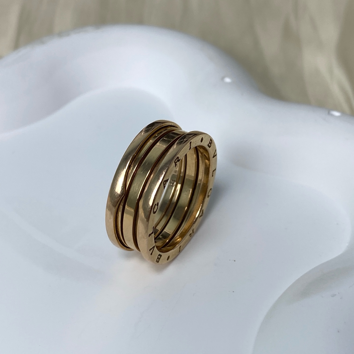 95新 BVLGARI/宝格丽 玫瑰金18k弹簧戒指64号16381021