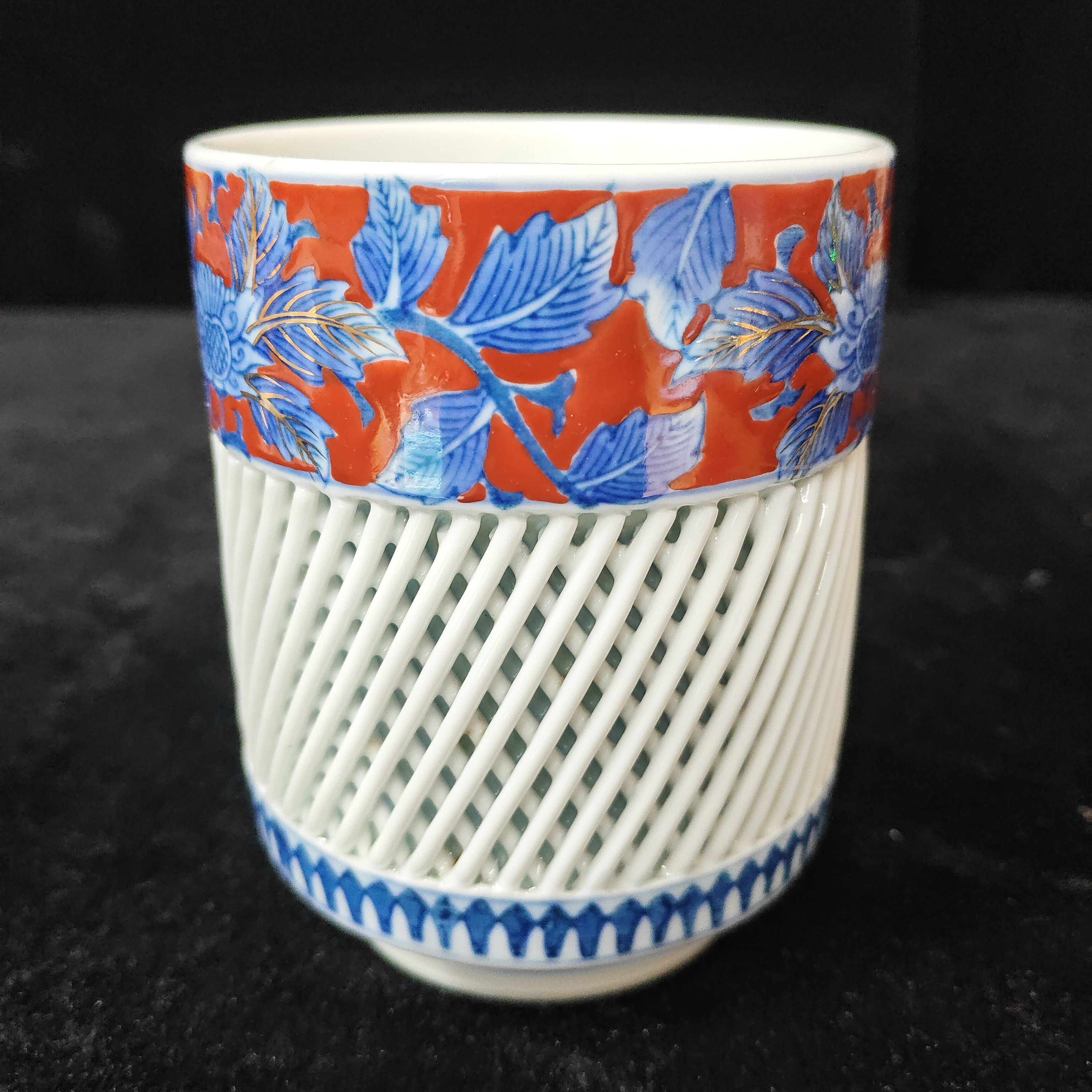 有田烧琴峰作青花赤绘主人杯茶杯手握杯