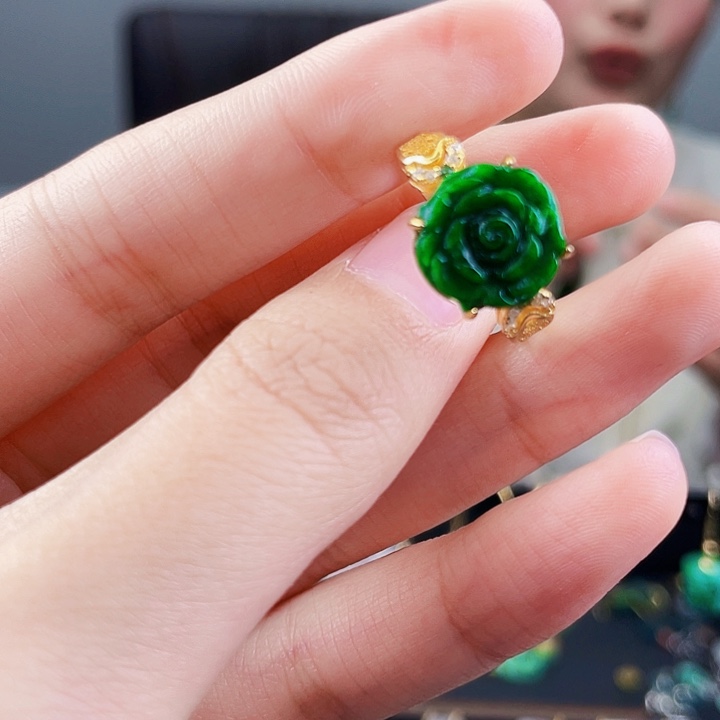 翡翠戒指银S925镶嵌饰品