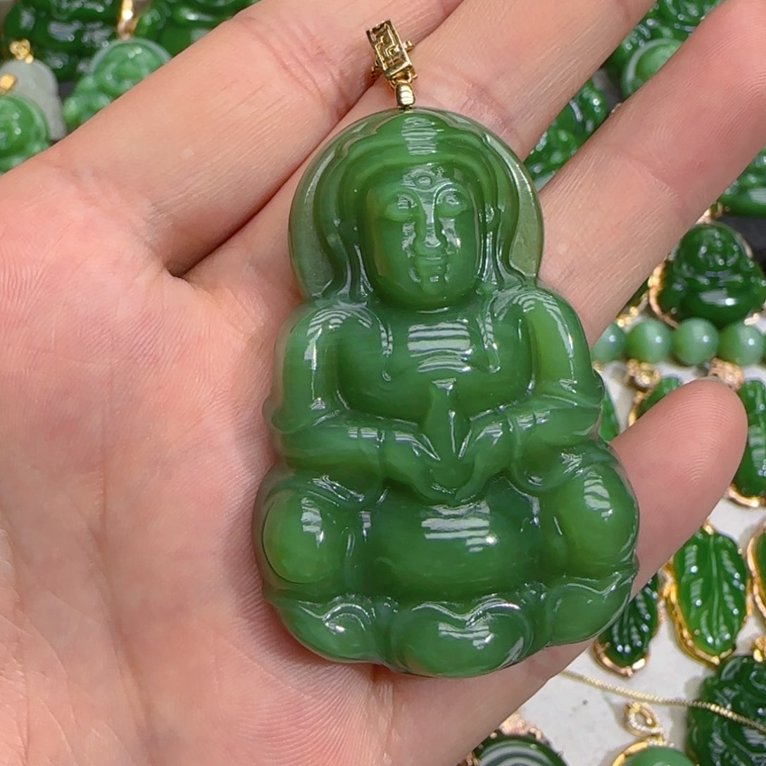 和田玉（碧玉）18K金镶嵌颈饰
