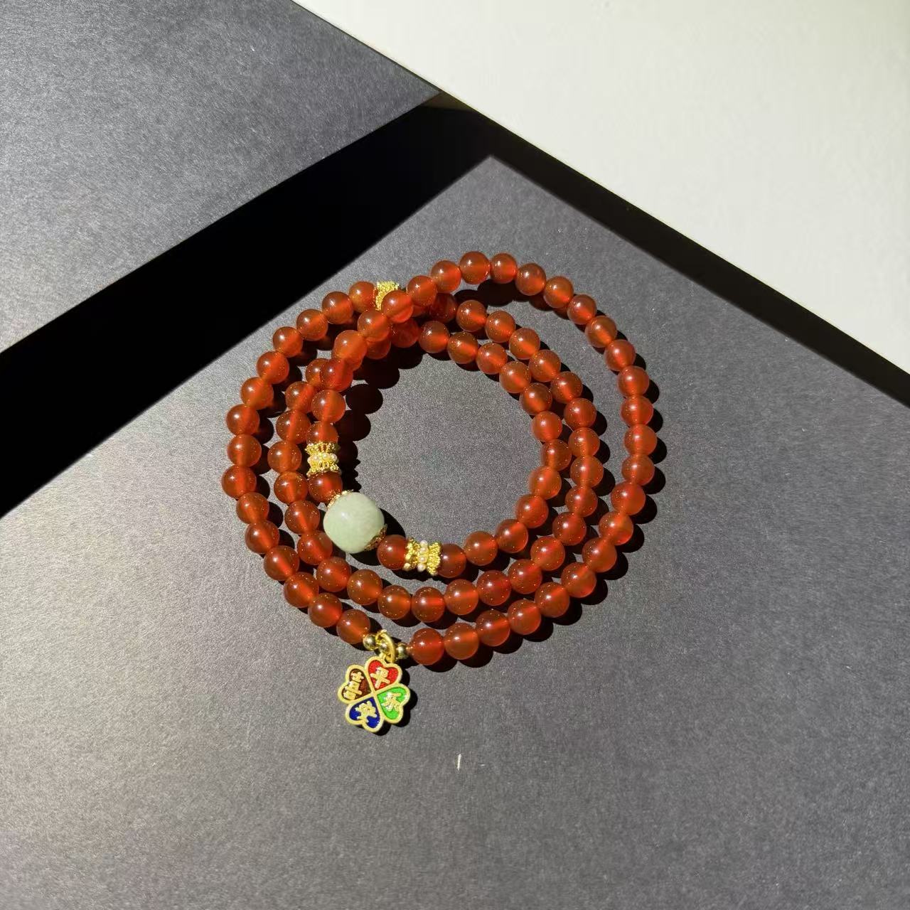 DM-1107-红玛瑙平安喜乐多圈手串（无礼盒）