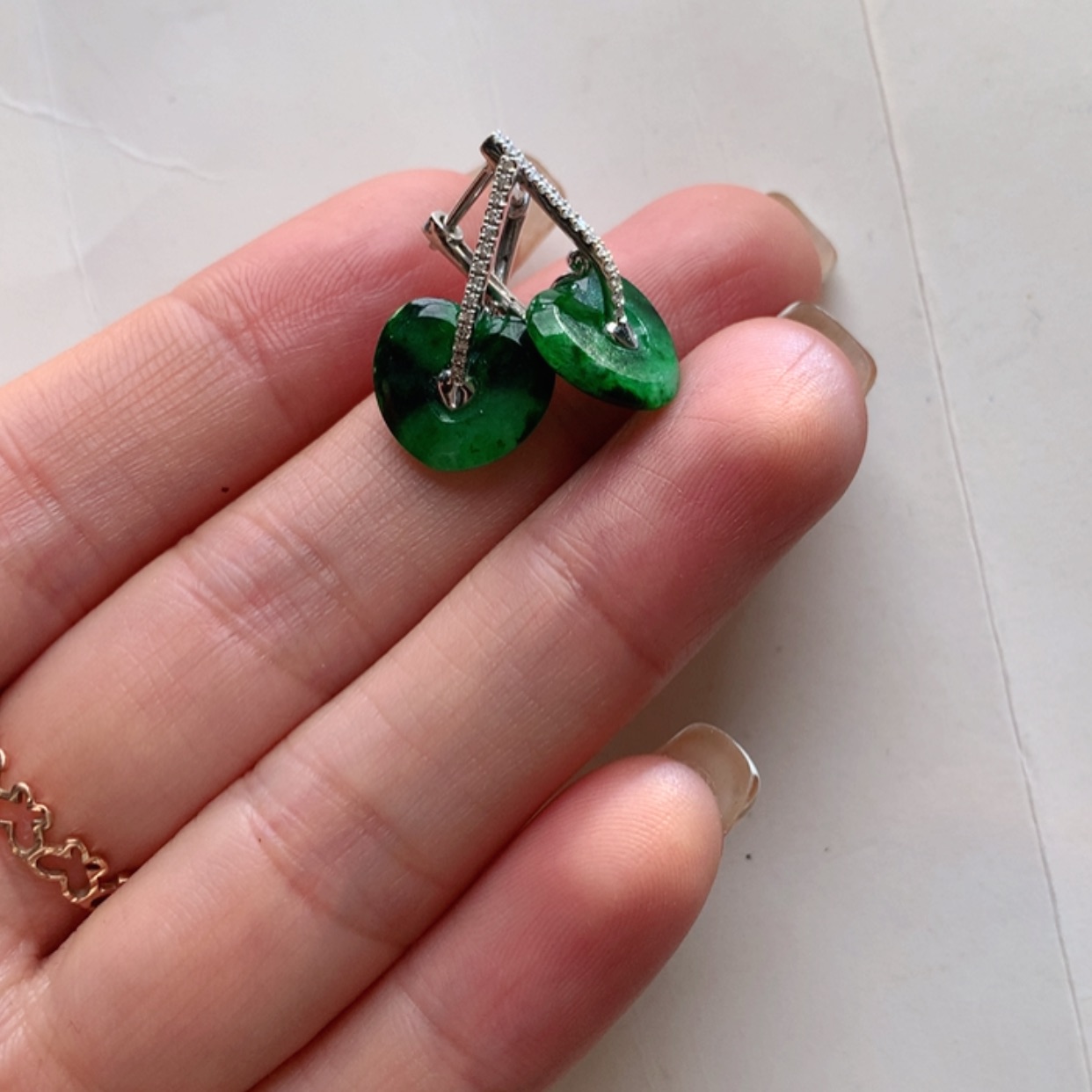 【闪购商品】翡翠耳饰18K金镶嵌翡翠耳饰