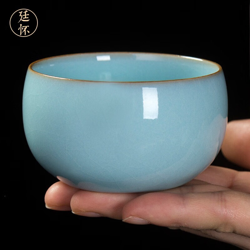 廷怀老师亲工手作天青卧足杯