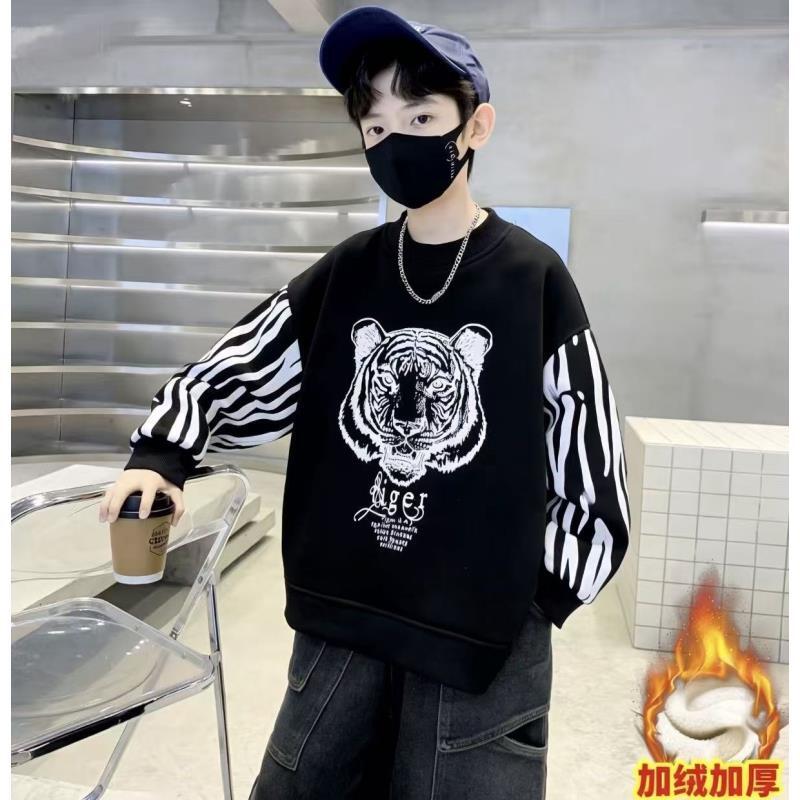 201335童装男童加绒卫衣2025秋冬季洋气新款潮酷帅气时尚加绒卫衣